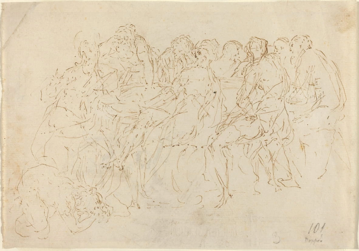 Maddalena che lava i piedi di Cristo con otto discepoli che guardano - National Gallery of Art